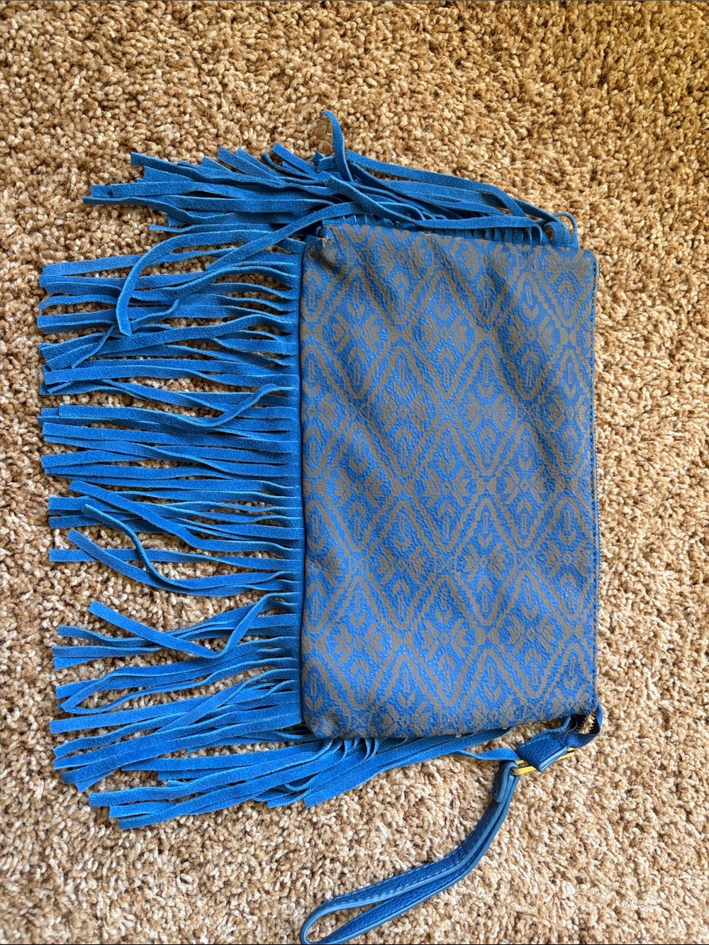 Steve Madden Blue Patterned Fringe Wristlet Clutch